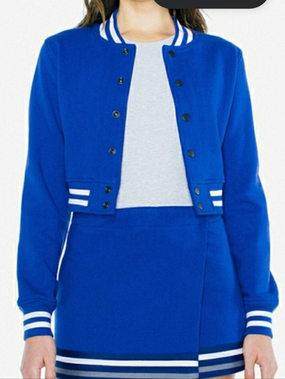 American apparel blue cropped Varsity Jacket Streetwear School Girl